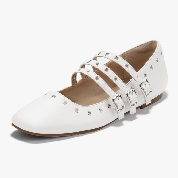 IDIFU Triple Strap White Mary Jane Flats - Picture 4 of 11